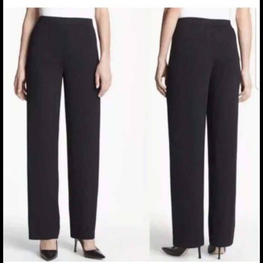 St. John Collection Santana Knit Wide Leg Pull On Pants Black SZ 12